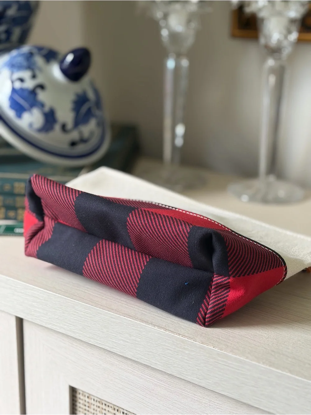 L.L. Bean Canvas Boat & Tote Pouch in Red Buffalo Check and Cream-NWT